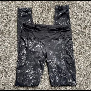 Dark gray & black Lululemon leggings.  Full length